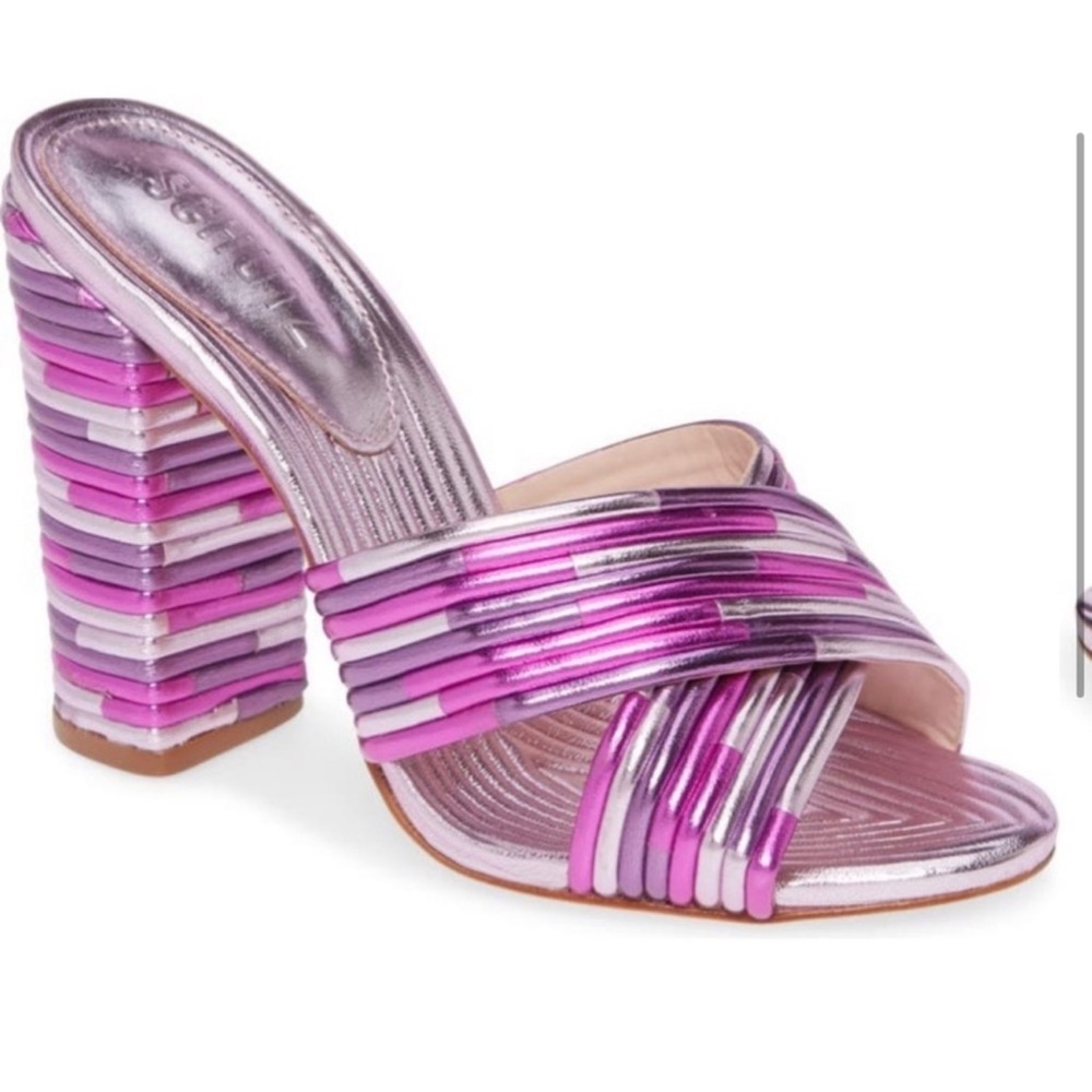 Schutz Emma Dale Metallic Block Heel Slide 7.5B